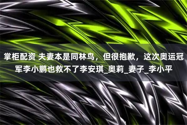 掌柜配资 夫妻本是同林鸟，但很抱歉，这次奥运冠军李小鹏也救不了李安琪_奥莉_妻子_李小平